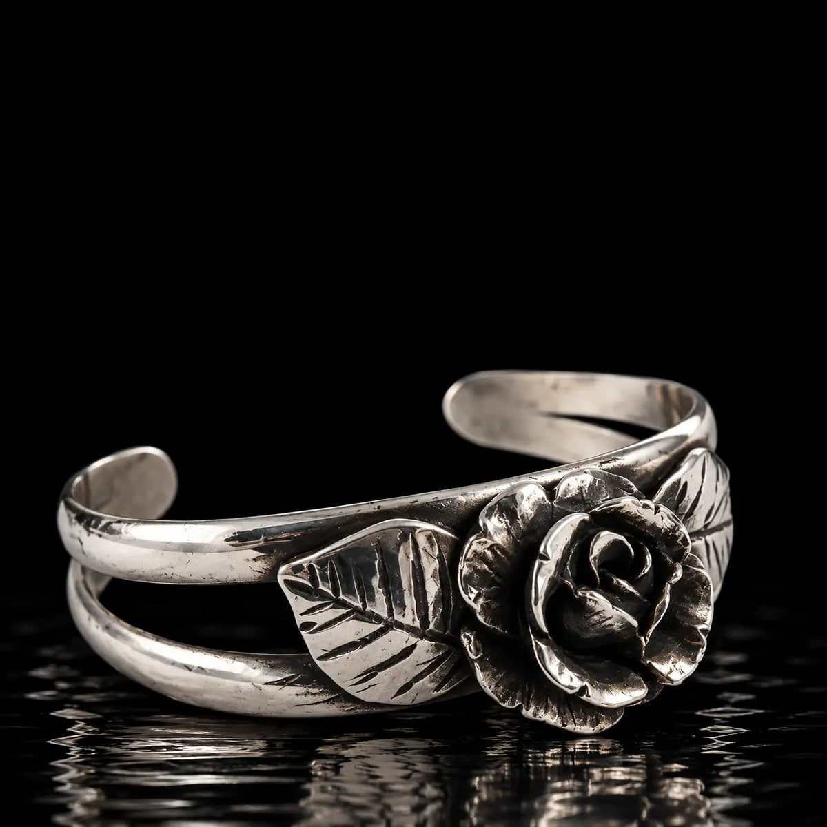 Silver Rose Cuff Bangle - Curiouser Collective