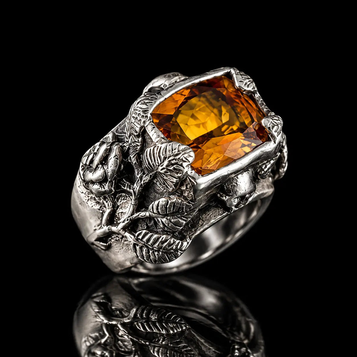 Square Gemstone Rose Skull Ring - Curiouser Collective