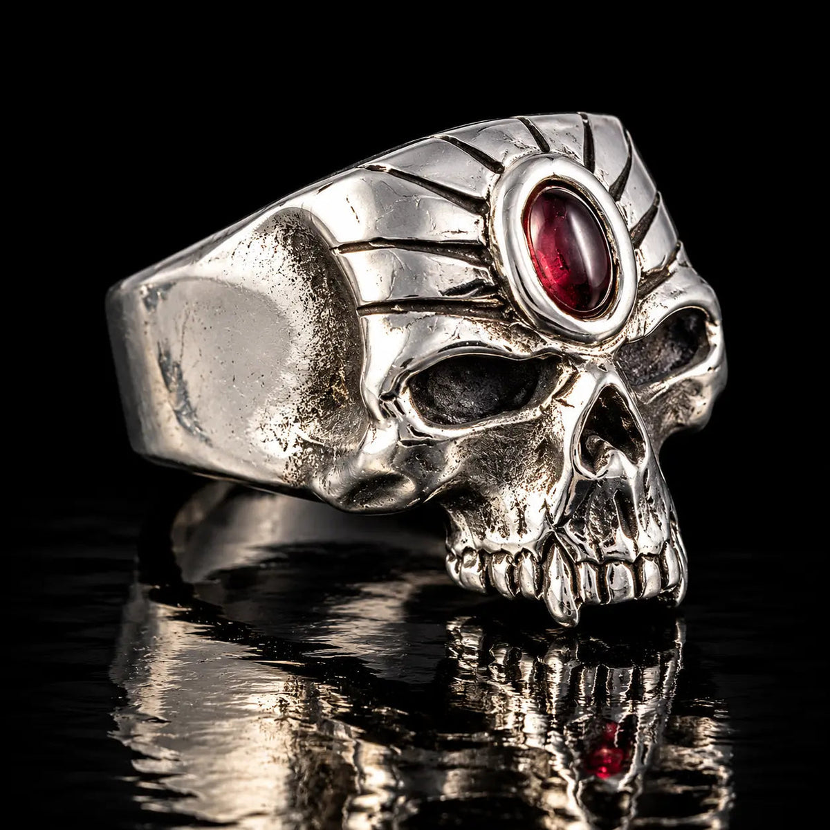 Stoned Skull Ring - Garnet Set - Curiouser Collective