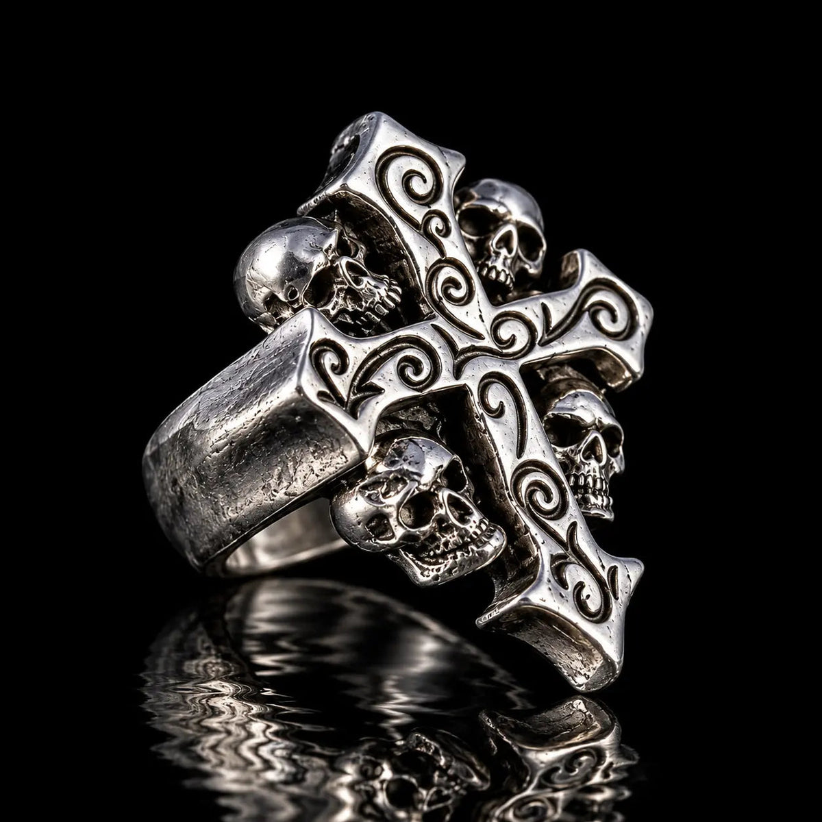 4 Skull Crucifix Ring - Curiouser Collective
