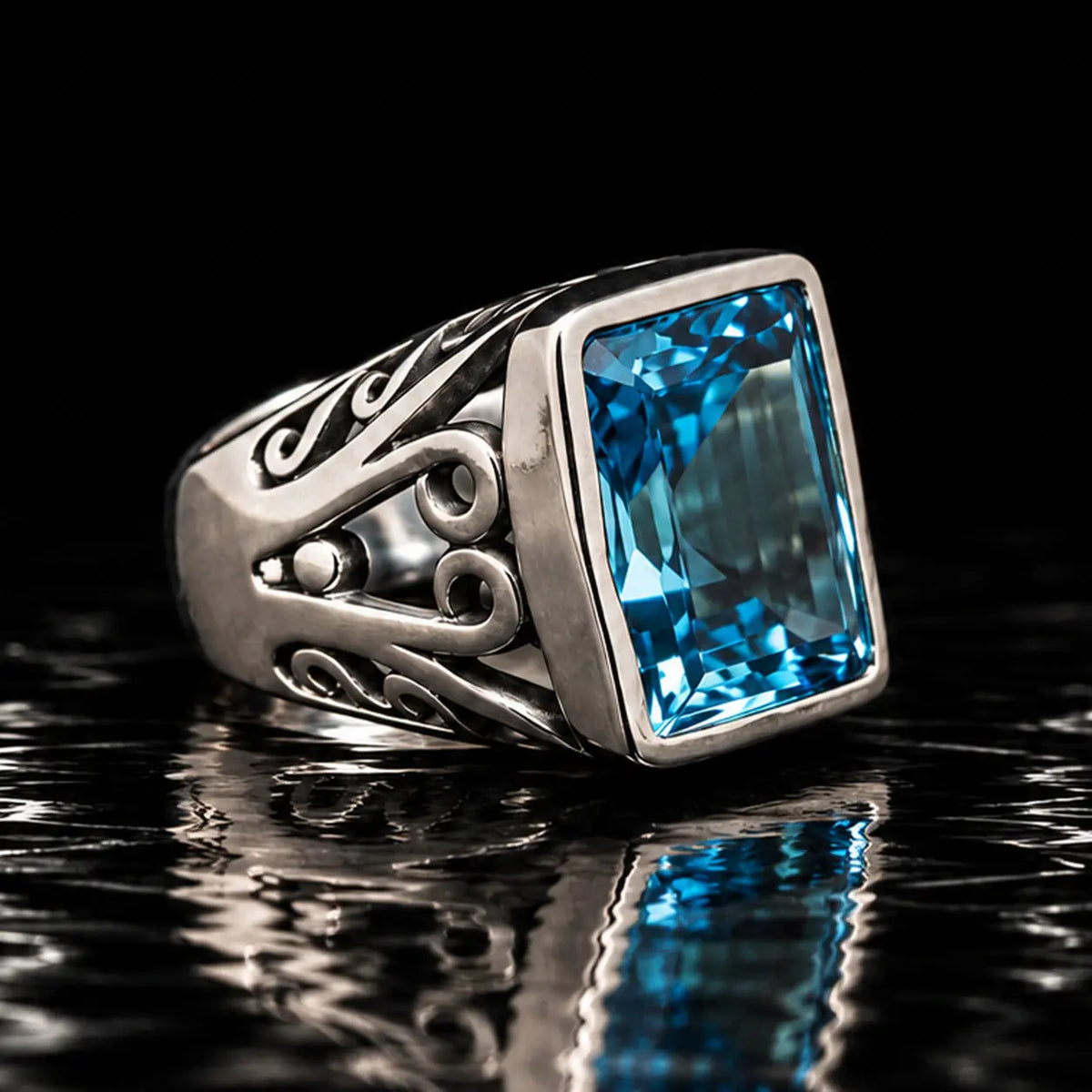 The Scrollwork Signet Ring – Blue Topaz Curiouser Collective