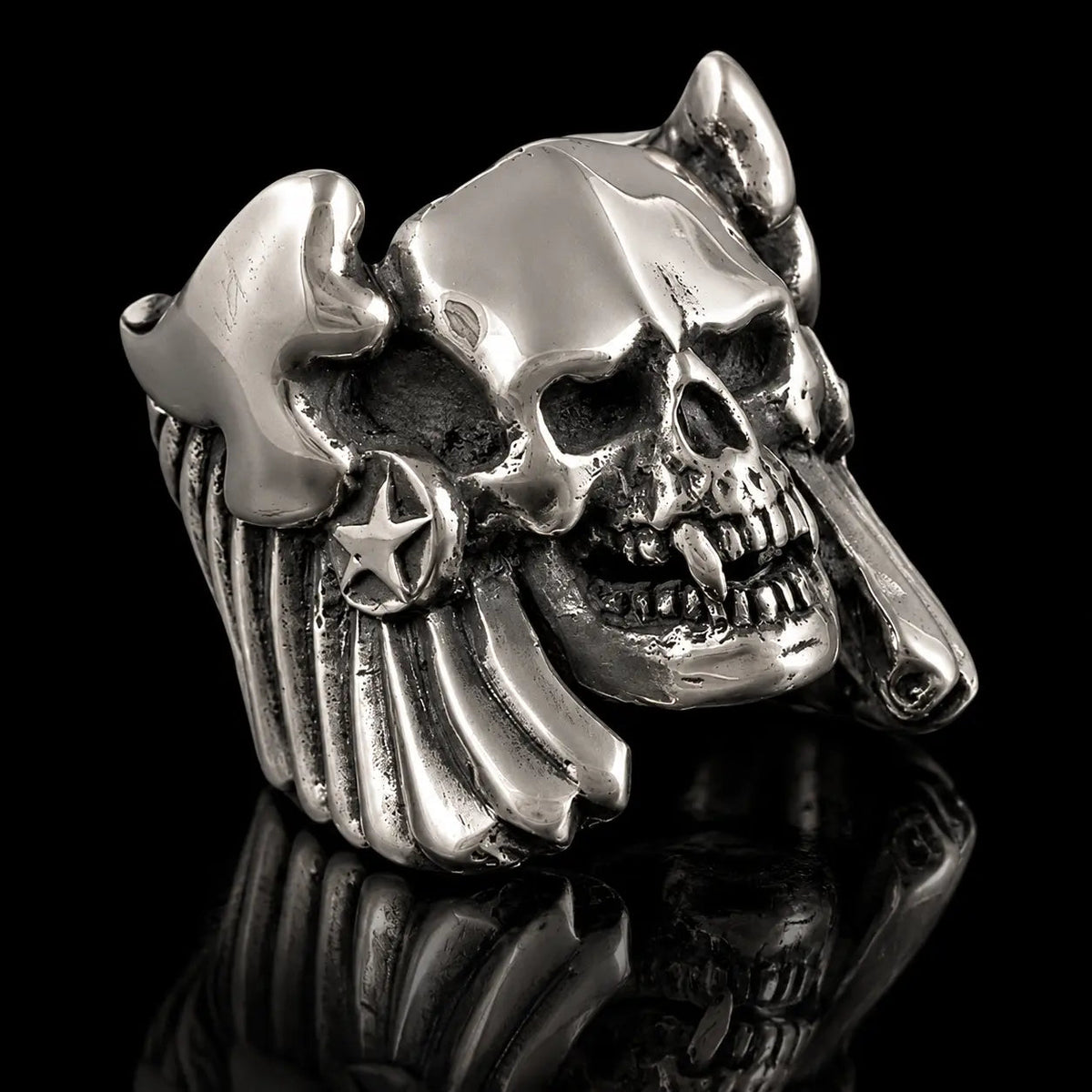 Demon Skull Ring Winged - Curiouser Collective