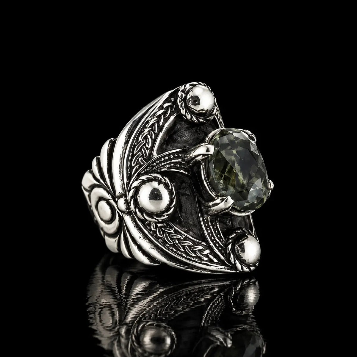 Faceted Green Amethyst Shield Ring - Curiouser Collective