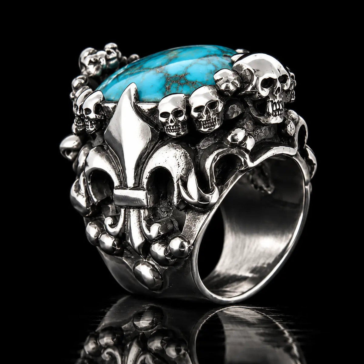 Fleur De Lis Skull & Frog Ring - Turquoise - Curiouser Collective