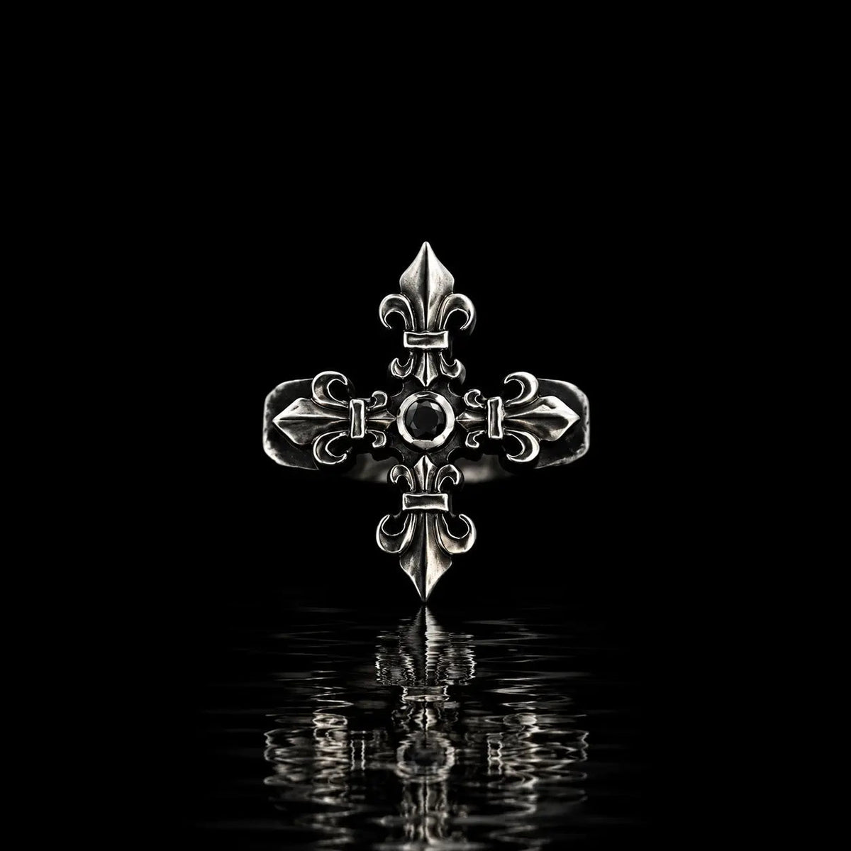 Gothic Cross Ring - Garnet - Curiouser Collective