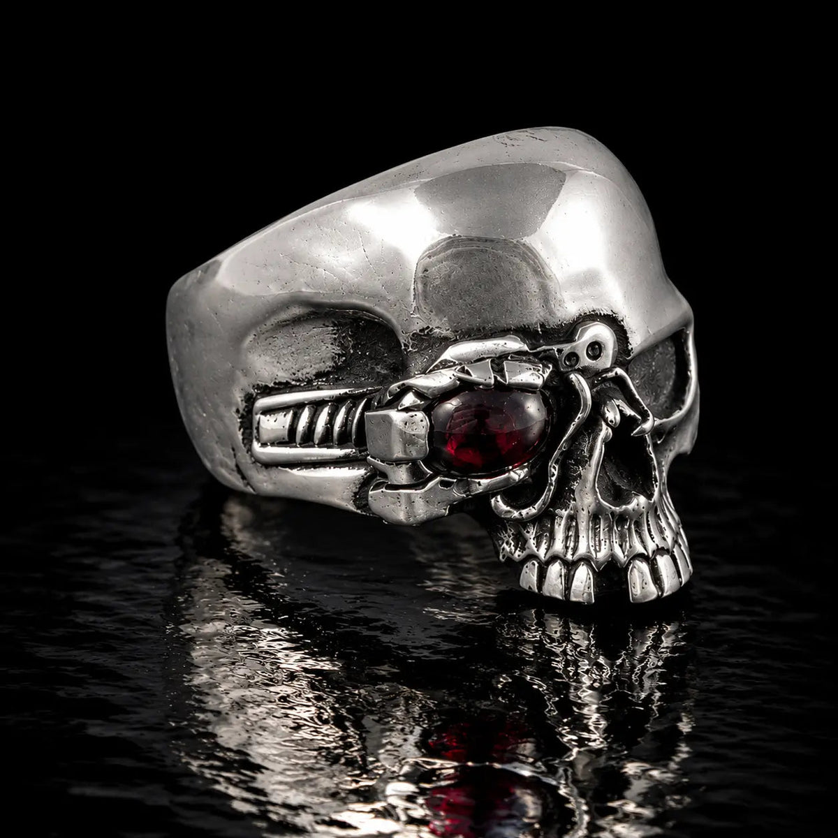 Half Jaw Skull Cyborg - WithGarnet Eye - Curiouser Collective