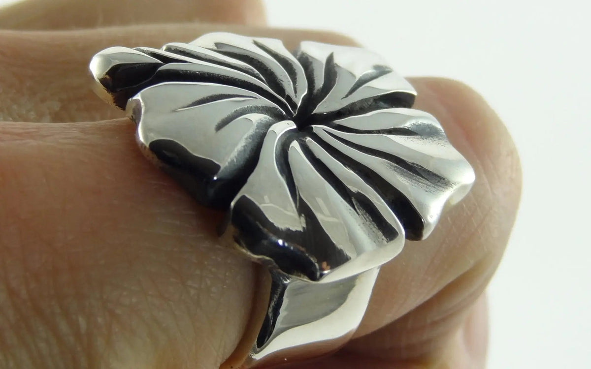 Hand Made Silver Hibiscus Ring Curiouser Collective