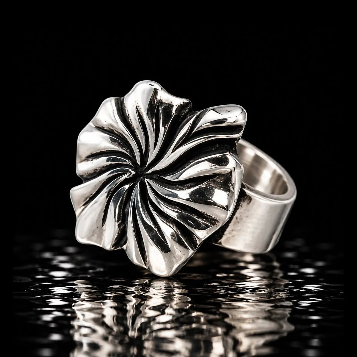 Hand Made Silver Hibiscus Ring - Curiouser Collective