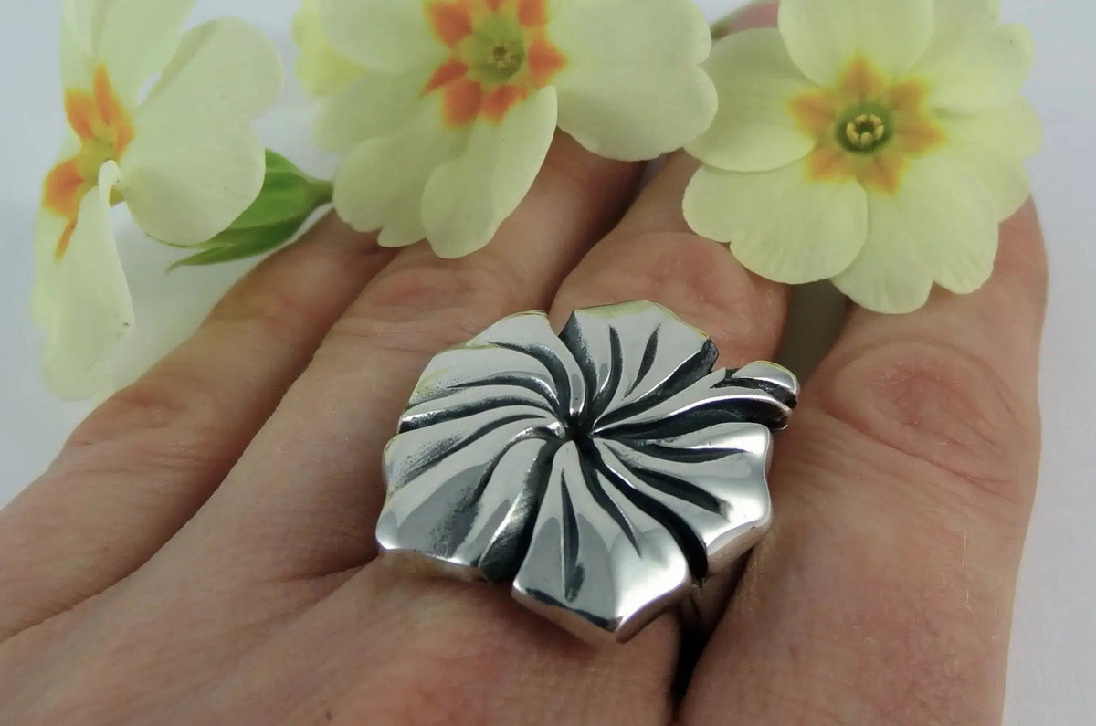 Hand Made Silver Hibiscus Ring Curiouser Collective