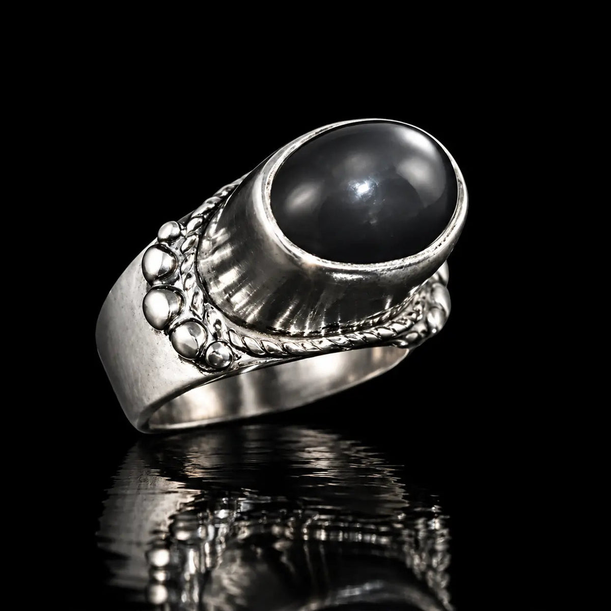 High Set Black Moonstone Ring - Curiouser Collective