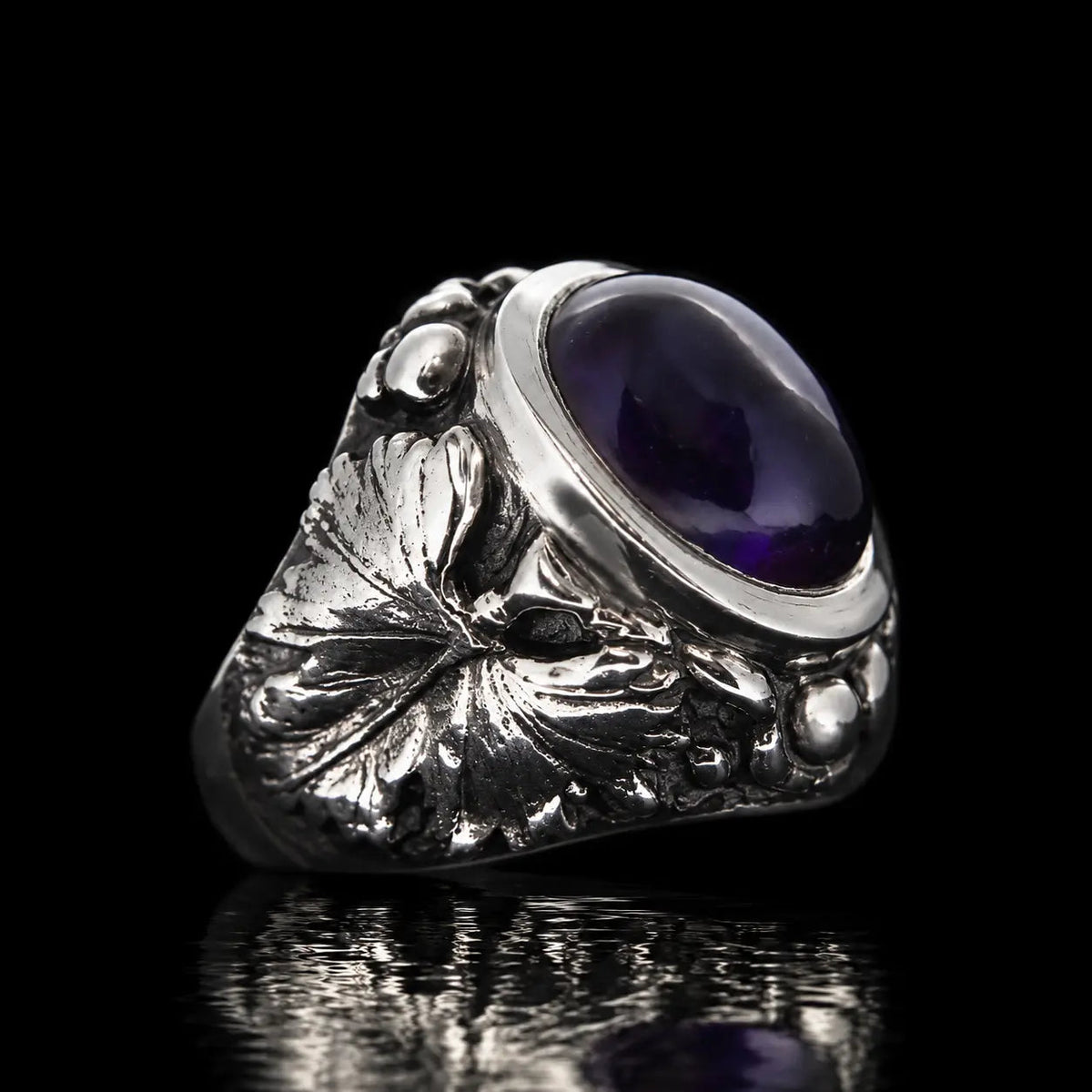 Large Leaf Ring - Amethyst - Curiouser Collective