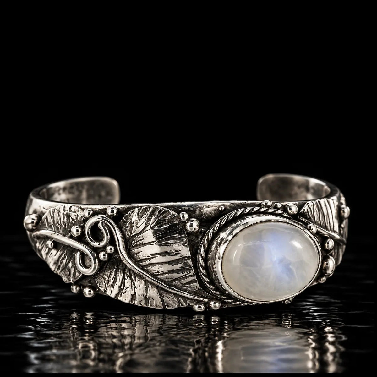 Moonstone Leaf Bangle - Curiouser Collective