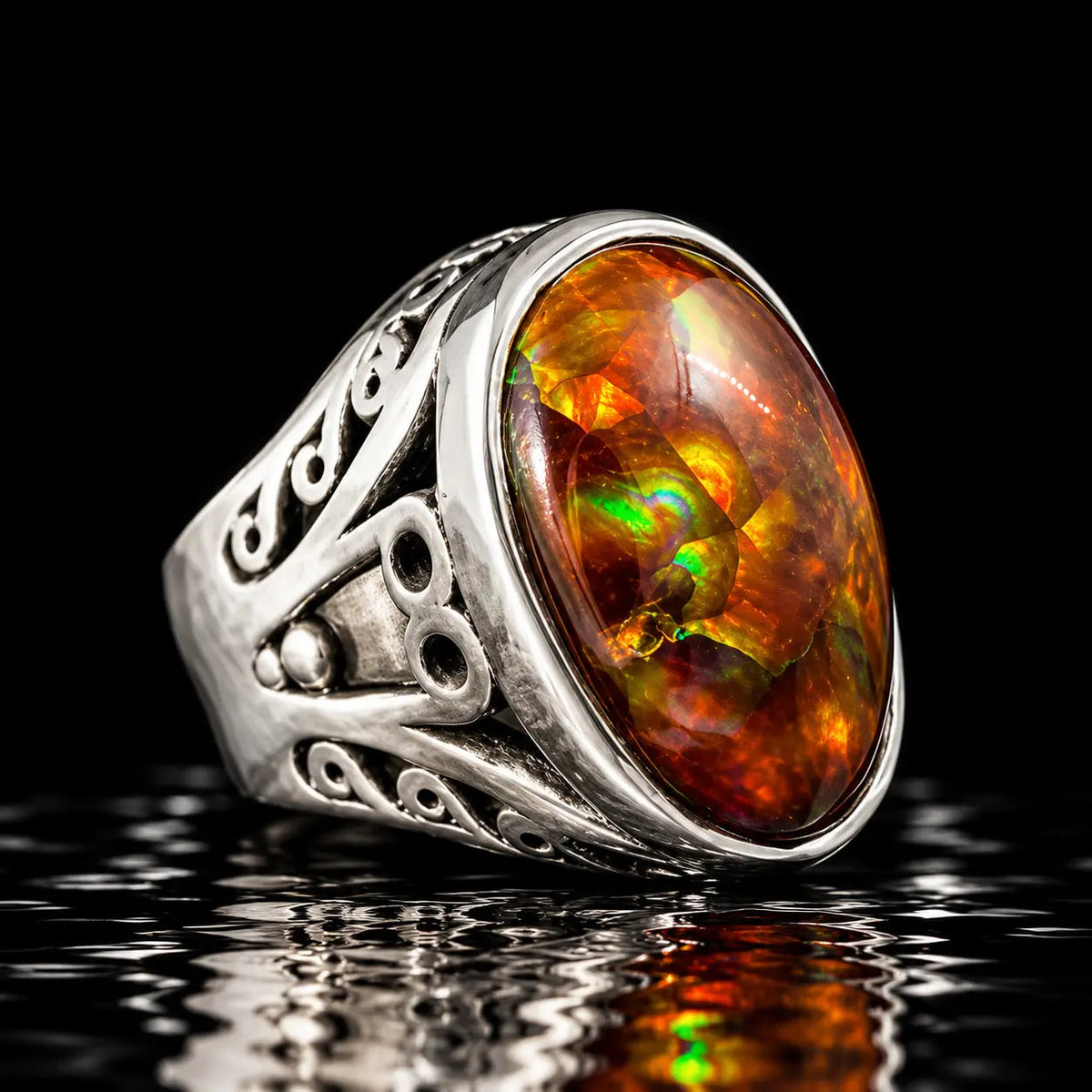 Scroll Ring - Fire Agate - Curiouser Collective