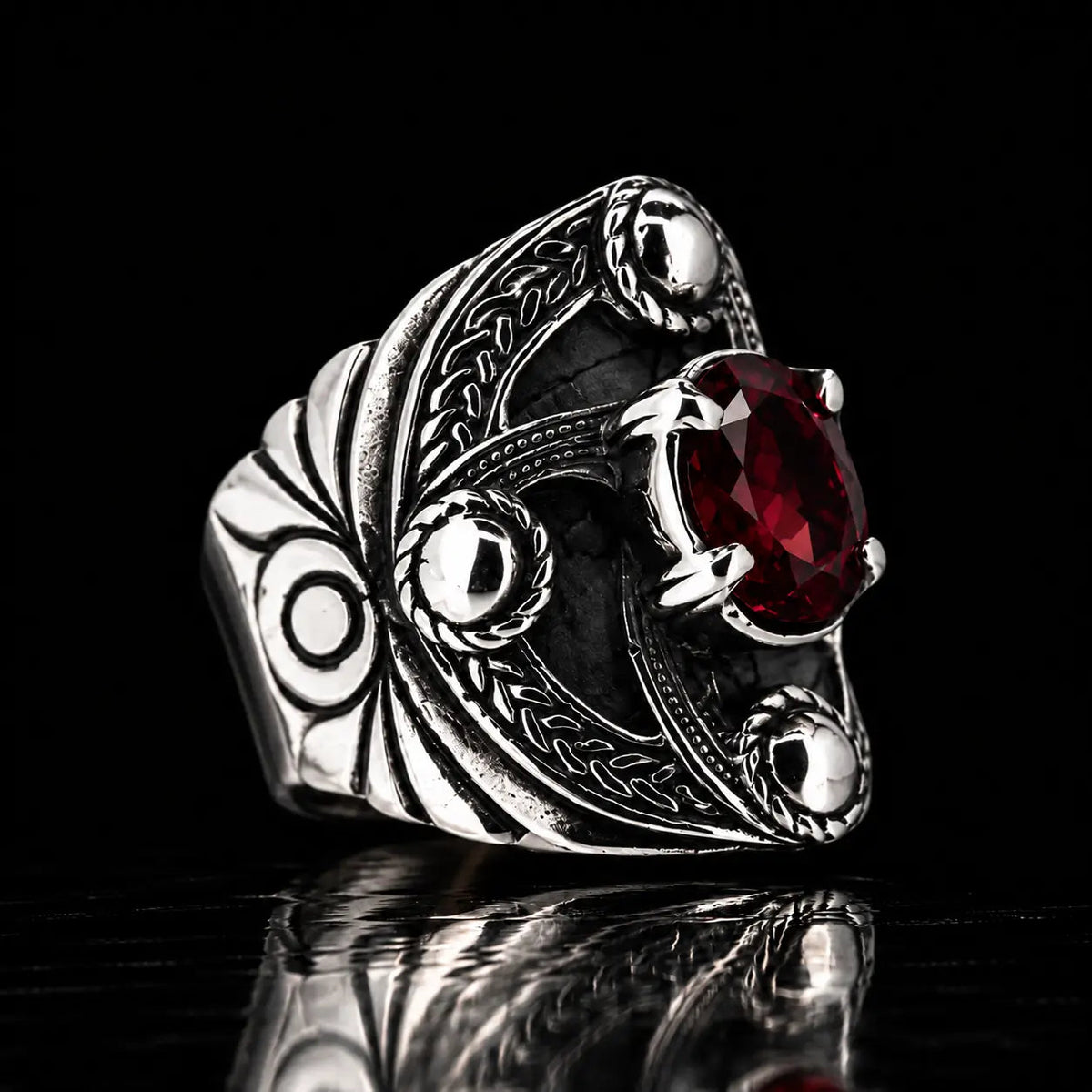 Shield Ring - Faceted Garnet - Curiouser Collective