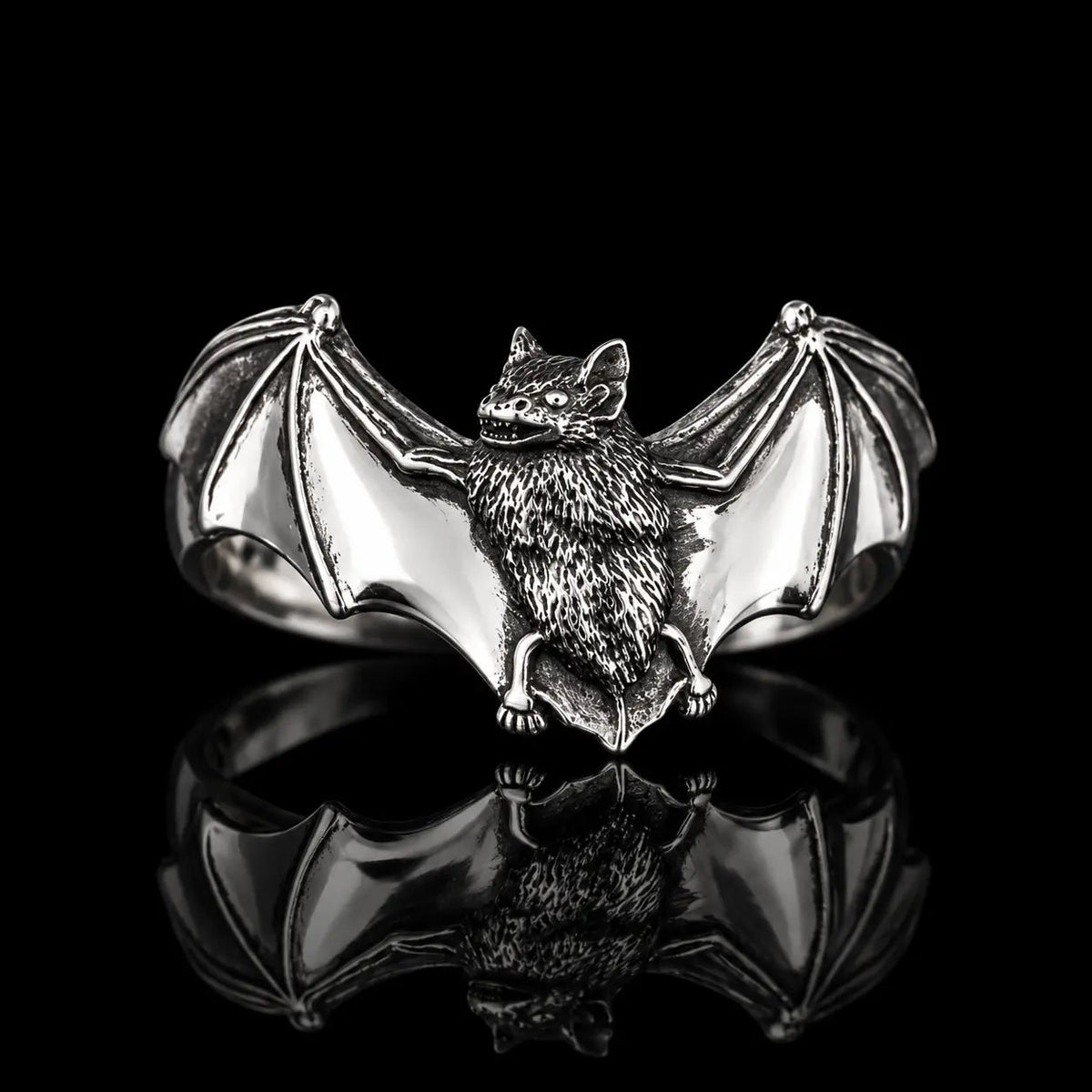 Silver Bat Ring - Handmade Sterling Silver UK Jewellery, Gothic-Inspired Design - Curiouser Collective