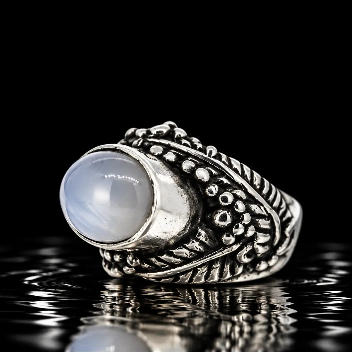 Silver Fern Leaf Ring with Moonstone - Curiouser Collective