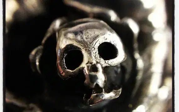 Silver Flower Rose Ring with Skull Curiouser & Curiouser