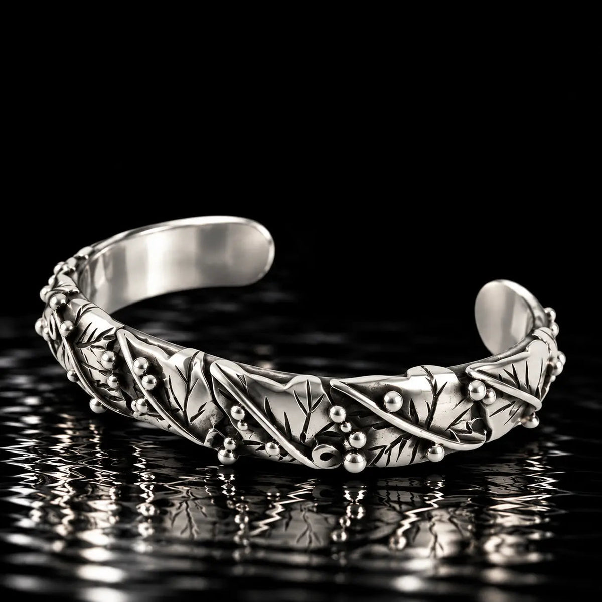 Silver Ivy Leaf Bangle/Cuff Hand Made - ZEIGMANS