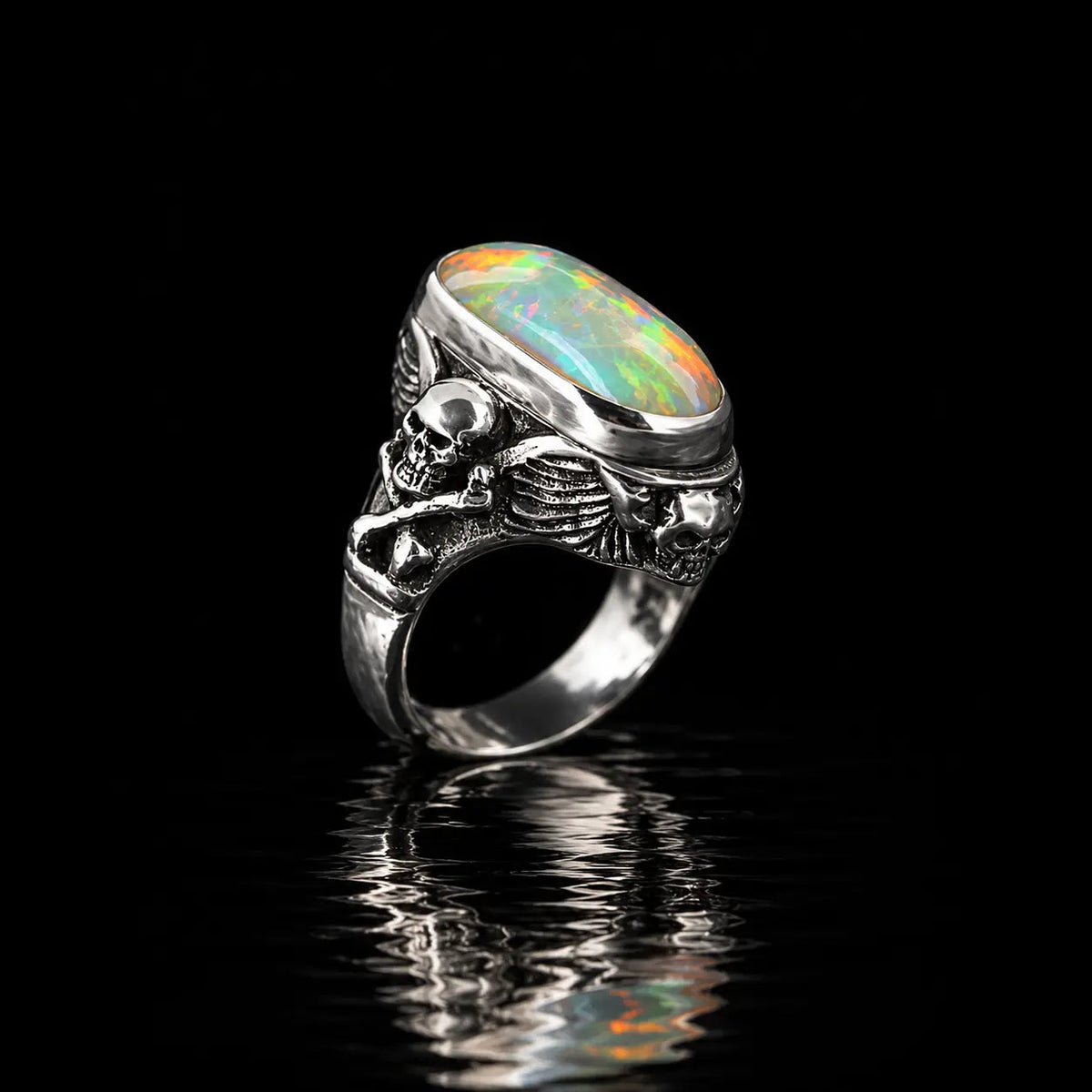 Skull & Cross Bone Ring - Opal - Curiouser Collective