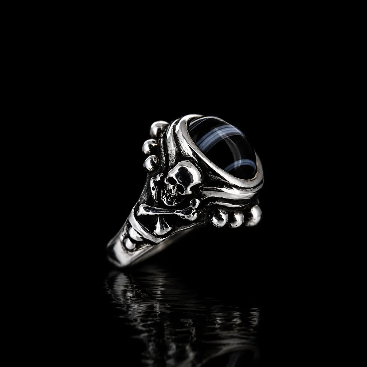 Skull & Cross Bone Ring - Victorian Onyx - Curiouser Collective