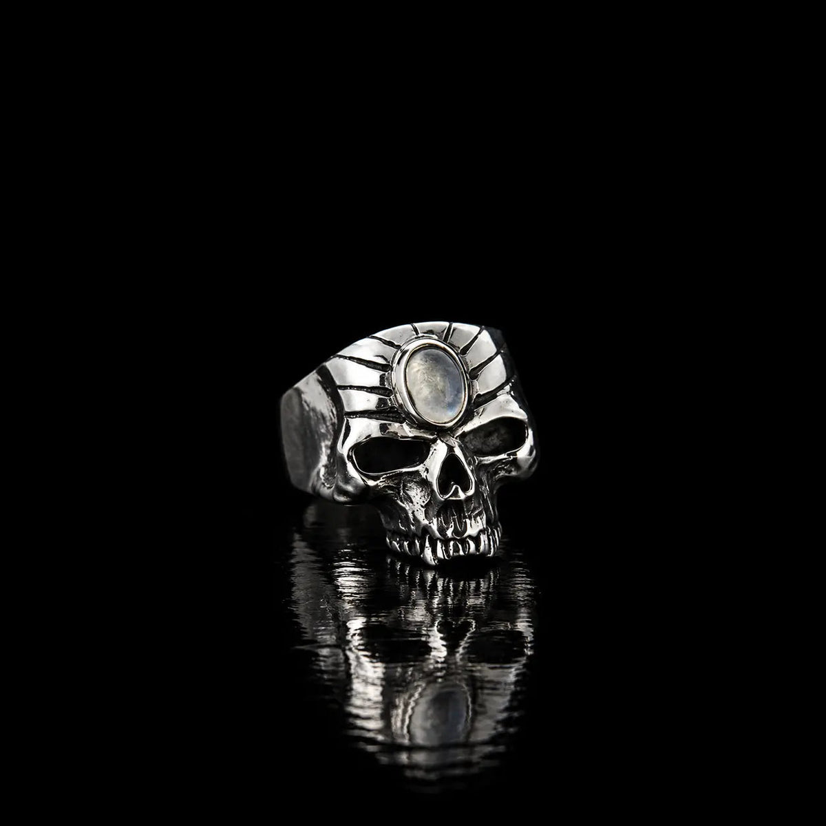 Stoned Skull Ring - Moonstone Set - Curiouser Collective