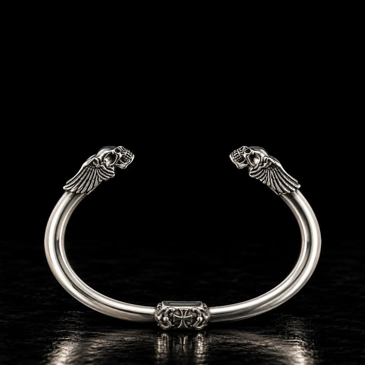 Winged Skull Bangle - 925 Sterling Silver - ZEIGMANS